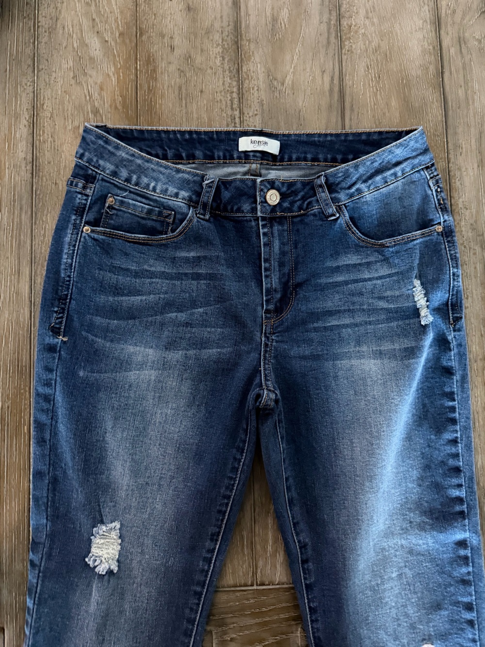 Kensie Dark Blue Cropped Jeans with Floral Embroidery - Picture 4 of 11